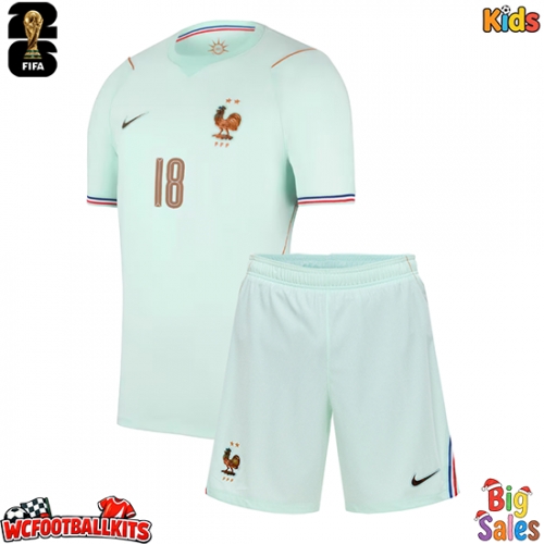 France Warren Zaire-Emery #18 Replica Away Stadium Kit for Kids World Cup 2026 Short Sleeve (+ pants)